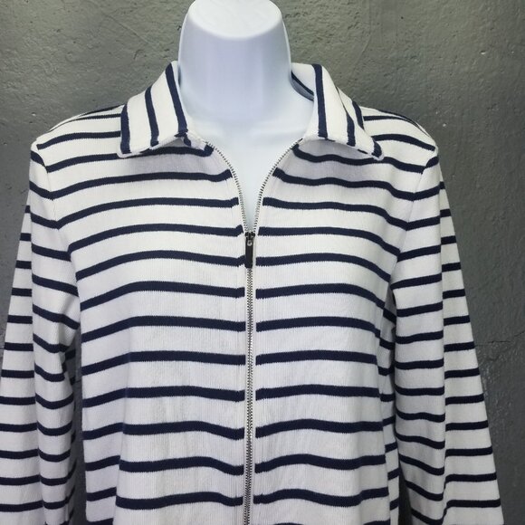 Madewell Grill Sweater Women's L Ribbed Zip-Front Long Sleeve Nautical Stripe - Picture 3 of 16